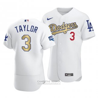 Camiseta Beisbol Hombre Los Angeles Dodgers Chris Taylor 2021 Gold Program Patch Autentico Blanco