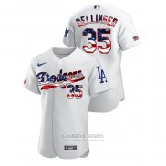 Camiseta Beisbol Hombre Los Angeles Dodgers Cody Bellinger 2020 Stars & Stripes 4th of July Blanco