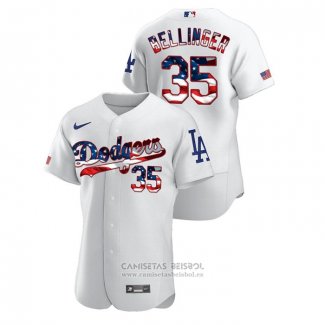 Camiseta Beisbol Hombre Los Angeles Dodgers Cody Bellinger 2020 Stars & Stripes 4th of July Blanco