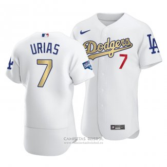 Camiseta Beisbol Hombre Los Angeles Dodgers Julio Urias 2021 Gold Program Patch Autentico Blanco