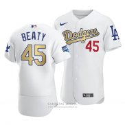 Camiseta Beisbol Hombre Los Angeles Dodgers Matt Beaty 2021 Gold Program Patch Autentico Blanco