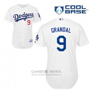 Camiseta Beisbol Hombre Los Angeles Dodgers Yasmani Grandal 9 Blanco Primera Cool Base