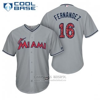 Camiseta Beisbol Hombre Miami Marlins 2017 Estrellas y Rayas Jose Fernandez Gris Cool Base