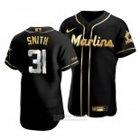 Camiseta Beisbol Hombre Miami Marlins Caleb Smith Golden Edition Autentico Negro