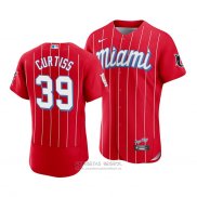 Camiseta Beisbol Hombre Miami Marlins John Curtiss 2021 City Connect Autentico Rojo