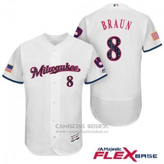Camiseta Beisbol Hombre Milwaukee Brewers 2017 Estrellas y Rayas Ryan Braun Blanco Flex Base
