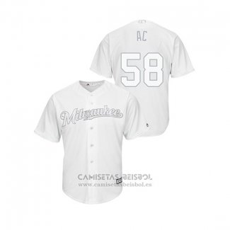 Camiseta Beisbol Hombre Milwaukee Brewers Alex Claudio 2019 Players Weekend Replica Blanco