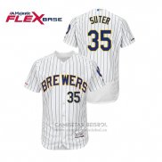 Camiseta Beisbol Hombre Milwaukee Brewers Brent Suter Autentico Flex Base Blanco Azul