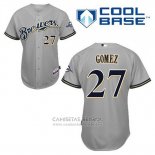 Camiseta Beisbol Hombre Milwaukee Brewers Carlos Gomez 27 Gris Cool Base