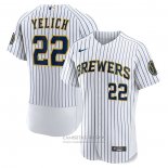 Camiseta Beisbol Hombre Milwaukee Brewers Christian Yelich Alterno Autentico Logo Blanco