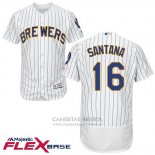 Camiseta Beisbol Hombre Milwaukee Brewers Domingo Santana Blanco Autentico Collection Flex Base
