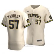 Camiseta Beisbol Hombre Milwaukee Brewers Eric Yardley Autentico Alterno Crema