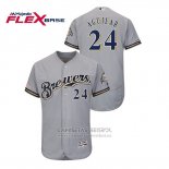 Camiseta Beisbol Hombre Milwaukee Brewers Jesus Aguilar Autentico Flex Base Gris
