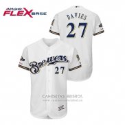 Camiseta Beisbol Hombre Milwaukee Brewers Zach Davies 2019 Postemporada Flex Base Blanco