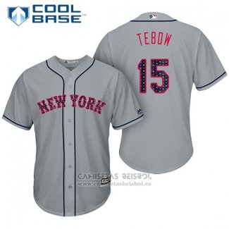 Camiseta Beisbol Hombre New York Mets 2017 Estrellas y Rayas Tim Tebow Gris Cool Base