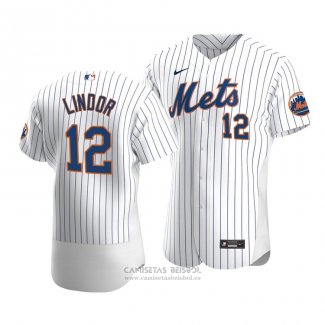Camiseta Beisbol Hombre New York Mets Francisco Lindor Autentico Primera Blanco