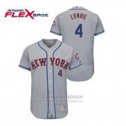 Camiseta Beisbol Hombre New York Mets Jed Lowrie 150th Aniversario Patch Autentico Flex Base Gris