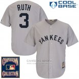Camiseta Beisbol Hombre New York Yankees New York Babe Ruth 3 Gris Cool Base Cooperstown