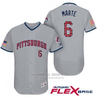Camiseta Beisbol Hombre Pittsburgh Pirates 2017 Estrellas y Rayas Starling Marte Gris Flex Base