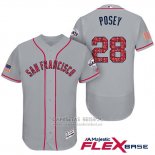 Camiseta Beisbol Hombre San Francisco Giants 2017 Estrellas y Rayas Buster Posey Gris Flex Base