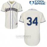 Camiseta Beisbol Hombre Seattle Mariners Felix Hernandez 34 Crema Alterno Cool Base