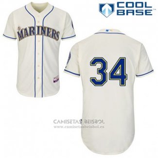 Camiseta Beisbol Hombre Seattle Mariners Felix Hernandez 34 Crema Alterno Cool Base