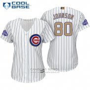 Camiseta Beisbol Mujer Chicago Cubs 80 Pierce Johnson Blanco Oro Cool Base