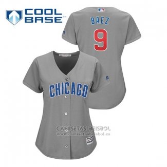 Camiseta Beisbol Mujer Chicago Cubs Javier Baez Cool Base Replica Gris