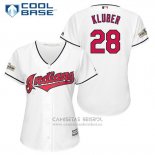 Camiseta Beisbol Mujer Cleveland Indians 2017 Postemporada 28 Corey Kluber Blanco Cool Base
