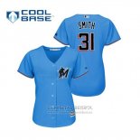 Camiseta Beisbol Mujer Miami Marlins Caleb Smith Cool Base 2019 Azul