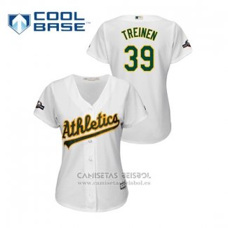 Camiseta Beisbol Mujer Oakland Athletics Blake Treinen 2019 Postemporada Cool Base Blanco