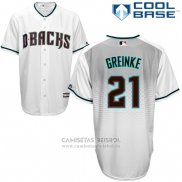 Camiseta Beisbol Hombre Arizona Diamondbacks 21 Zack Greinke Blanco Verde Autentico Cool Base