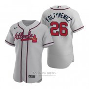 Camiseta Beisbol Hombre Atlanta Braves Mike Foltynewicz Autentico 2020 Road Gris