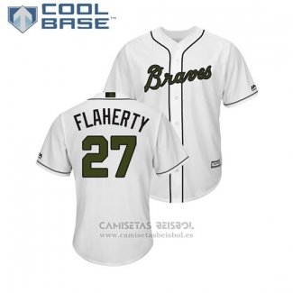 Camiseta Beisbol Hombre Atlanta Braves Ryan Flaherty 2018 Dia de los Caidos Cool Base Blanco