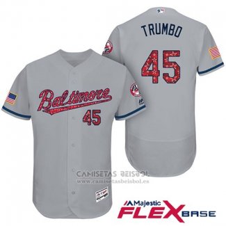 Camiseta Beisbol Hombre Baltimore Orioles 2017 Estrellas Y Rayas 45 Mark Trumbo Gris Flex Base