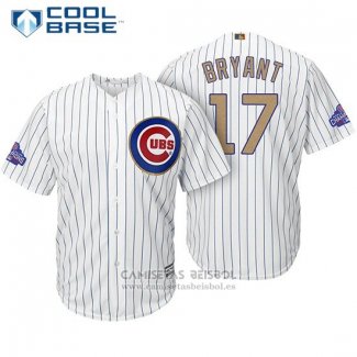 Camiseta Beisbol Hombre Chicago Cubs 17 Kris Bryant Blanco Oro Cool Base