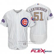 Camiseta Beisbol Hombre Chicago Cubs 51 Jack Leathersich Blanco Oro Flex Base
