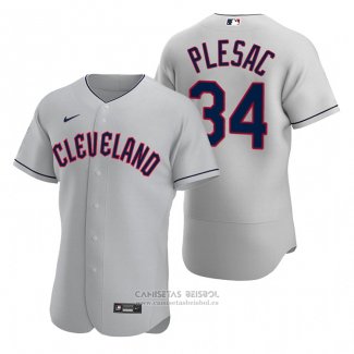 Camiseta Beisbol Hombre Cleveland Guardians Zach Plesac Autentico Road Gris