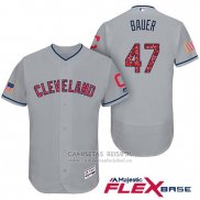 Camiseta Beisbol Hombre Cleveland Indians 2017 Estrellas y Rayas Trevor Bauer Gris Flex Base