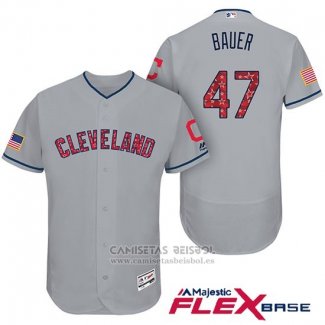 Camiseta Beisbol Hombre Cleveland Indians 2017 Estrellas y Rayas Trevor Bauer Gris Flex Base