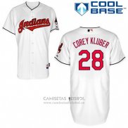 Camiseta Beisbol Hombre Cleveland Indians Corey Kluber 28 Blanco Primera Cool Base