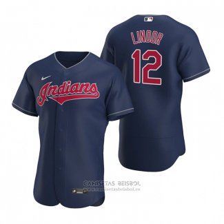 Camiseta Beisbol Hombre Cleveland Indians Francisco Lindor Autentico Alterno 2020 Azul