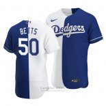 Camiseta Beisbol Hombre Los Angeles Dodgers Mookie Betts Blanco Azul