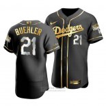 Camiseta Beisbol Hombre Los Angeles Dodgers Walker Buehler Black 2020 World Series Champions Golden Limited Authentic