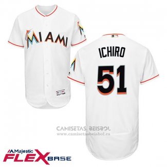 Camiseta Beisbol Hombre Miami Marlins 51 Ichiro Suzuki Primera Blanco Flex Base Autentico Collection
