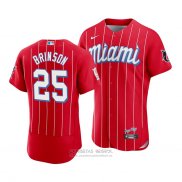 Camiseta Beisbol Hombre Miami Marlins Lewis Brinson 2021 City Connect Autentico Rojo