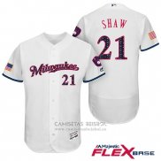 Camiseta Beisbol Hombre Milwaukee Brewers 2017 Estrellas y Rayas Travis Shaw Blanco Flex Base