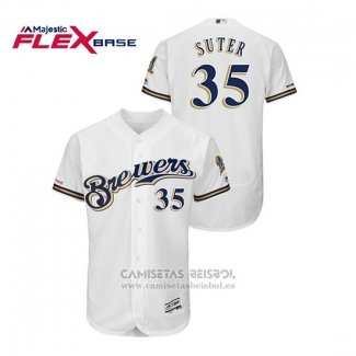 Camiseta Beisbol Hombre Milwaukee Brewers Brent Suter Autentico Flex Base Blanco