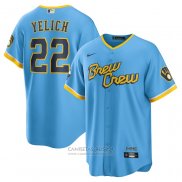 Camiseta Beisbol Hombre Milwaukee Brewers Christian Yelich 2022 City Connect Replica Azul