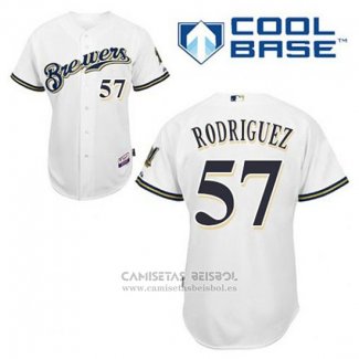 Camiseta Beisbol Hombre Milwaukee Brewers Francisco Rodriguez 57 Blanco Primera Cool Base